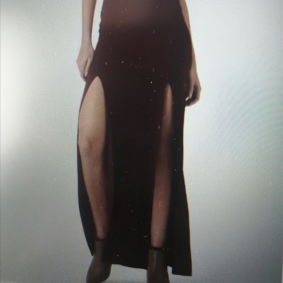 BURGUNDY MAXI FRONT SLITS SKIRT - Picture 6 of 7